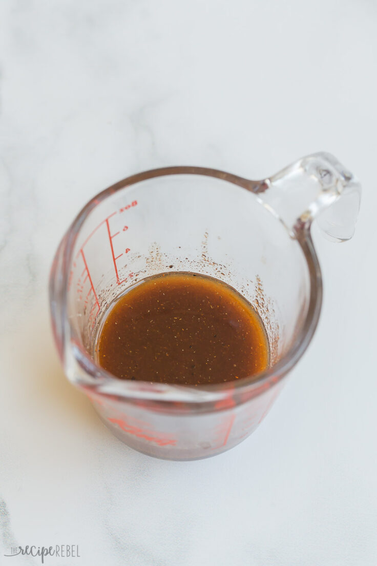 southwest vinaigrette in glass measuring cup