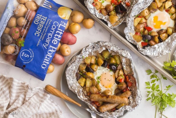 breakfast foil packet with bag of Little potatoes