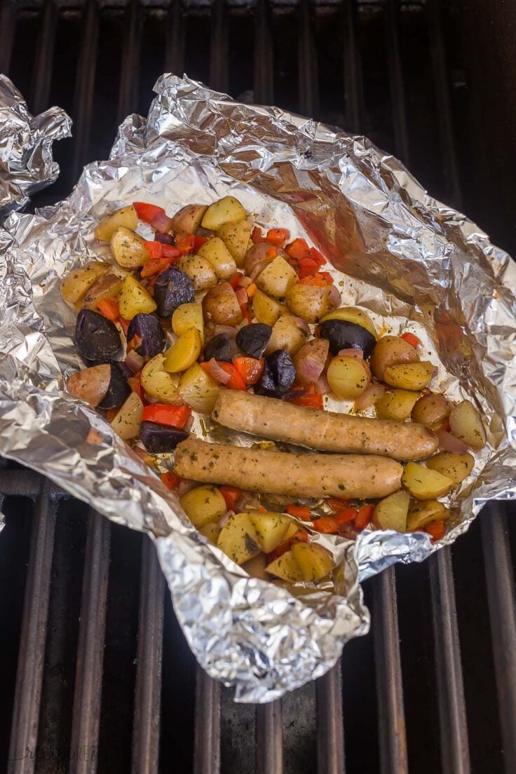 breakfast foil pack on grill before adding egg