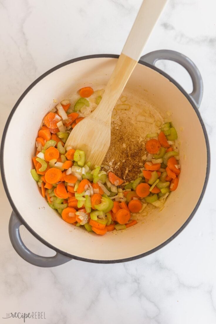 cooking vegetables in pot in bacon fat