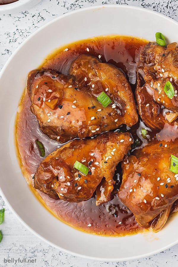 slow cooker honey garlic chicken breasts in bowl