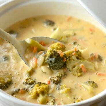 close up image of bowl of broccoli cheese soup