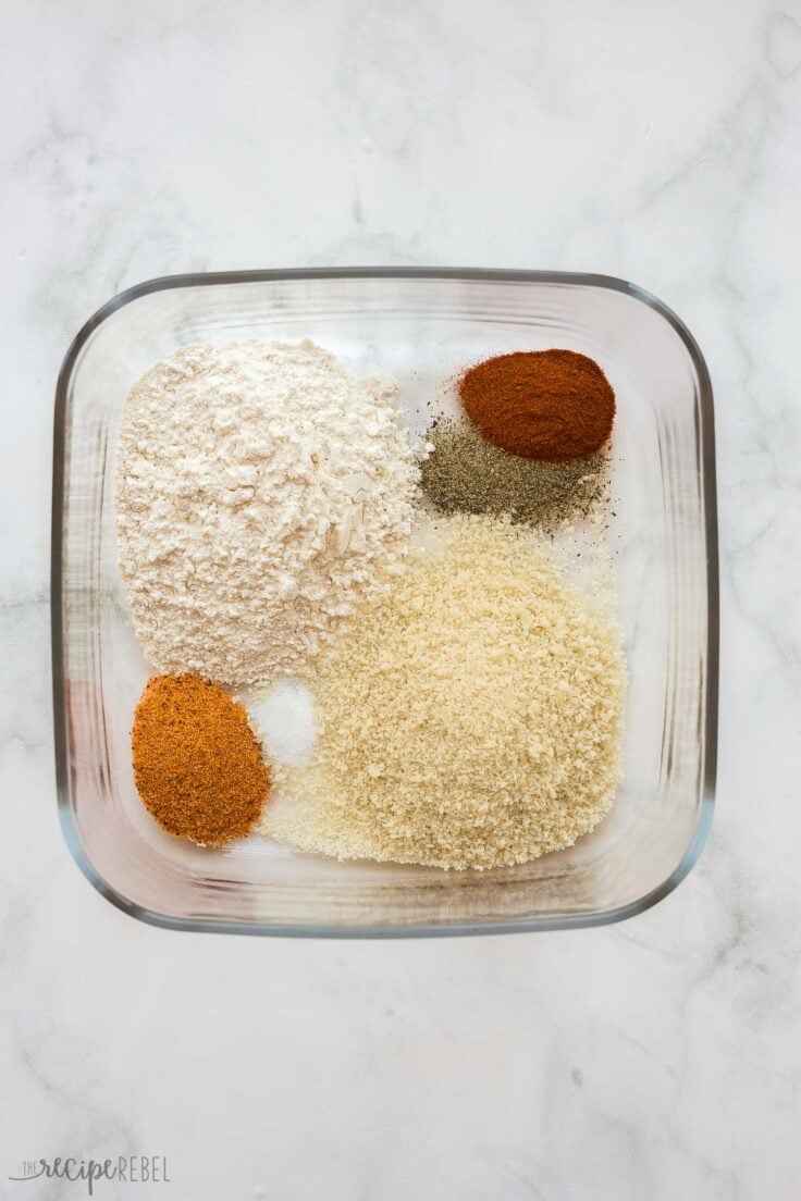breading ingredients in shallow dish ready to mix