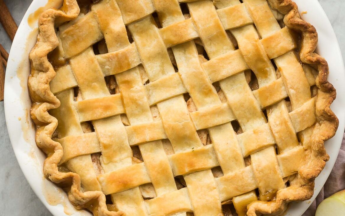 overhead image of whole apple pie