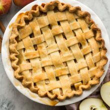overhead image of whole apple pie