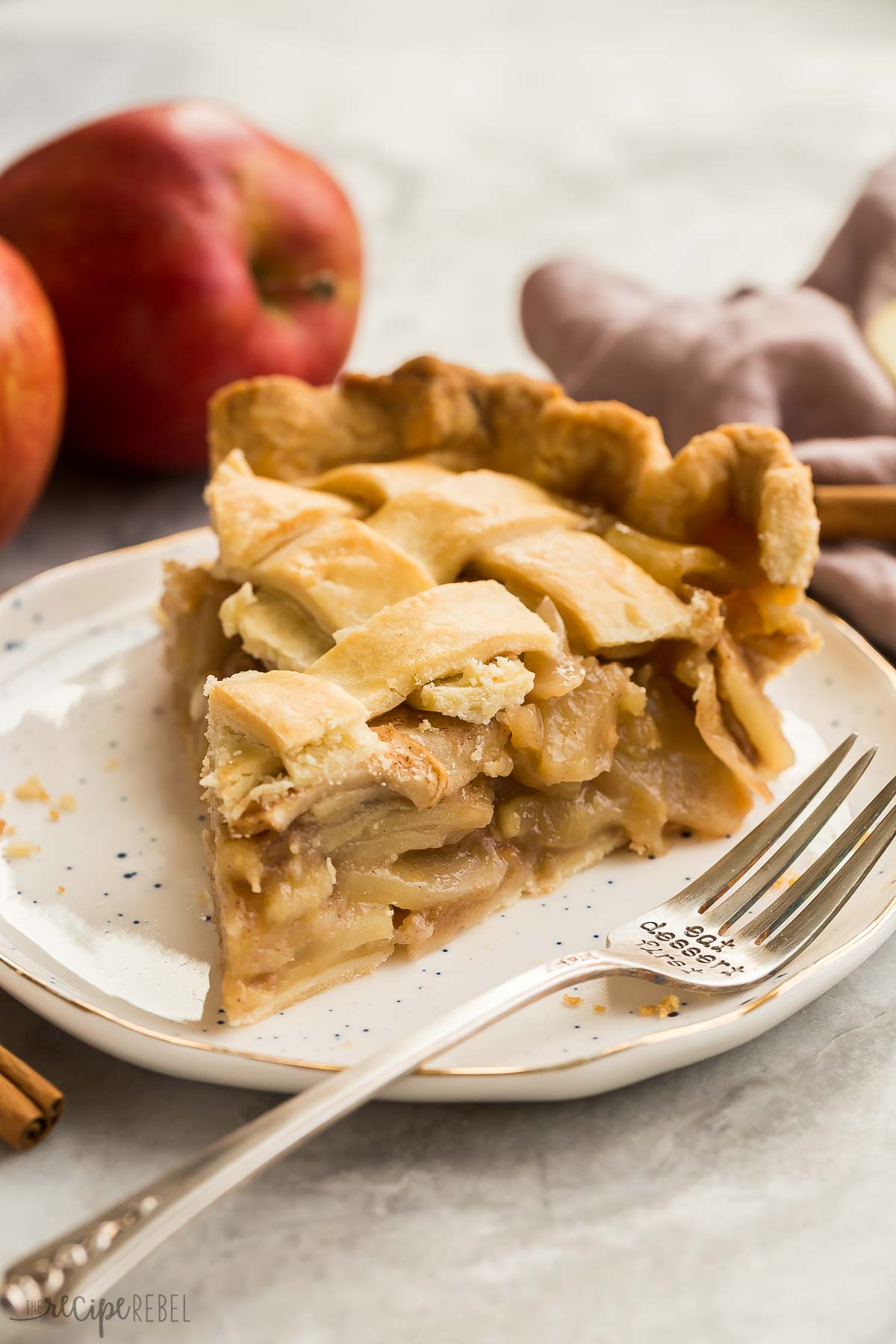 slice of apple pie on a white plate