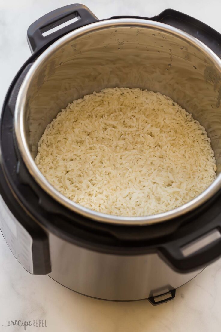 cooked instant pot jasmine rice in the pressure cooker