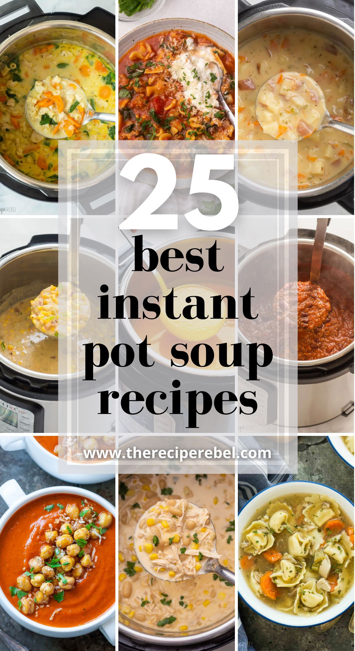 long pinterest collage for instant pot soup recipes with nine images.
