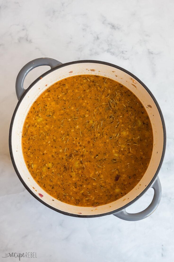 liquids added to italian sausage soup in pot