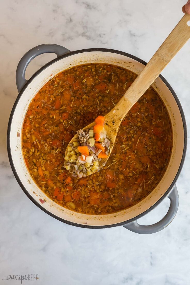 dry pasta added to italian sausage soup