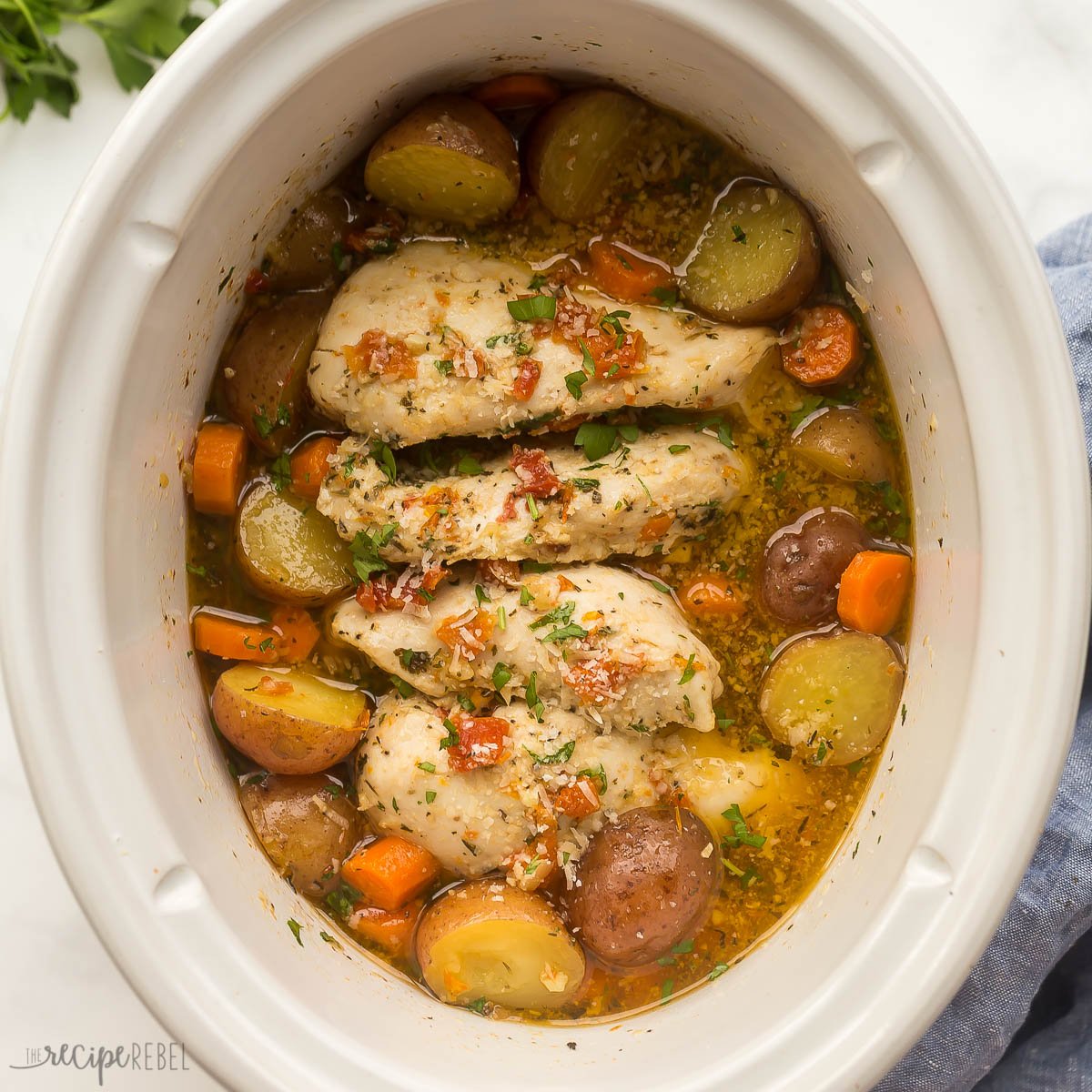 Sun Dried Tomato Crockpot Chicken & Potatoes - The Recipe Rebel