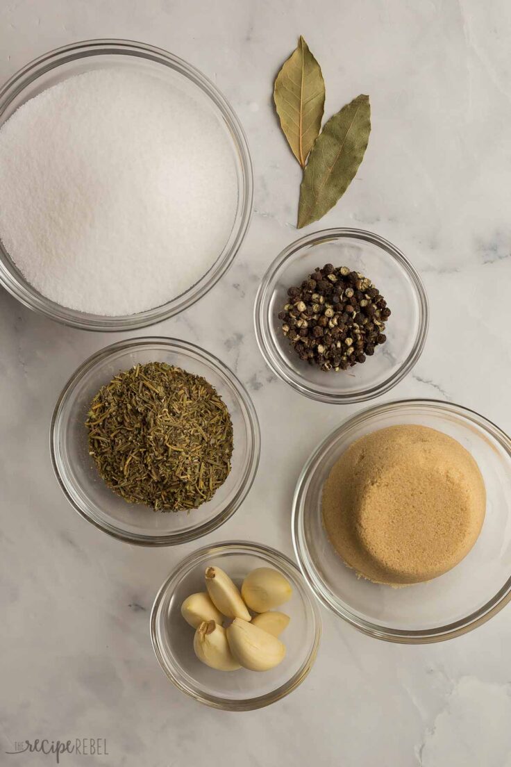 turkey brine ingredients measured out in small bowls