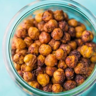 overhead image of air fryer chickpeas in jar