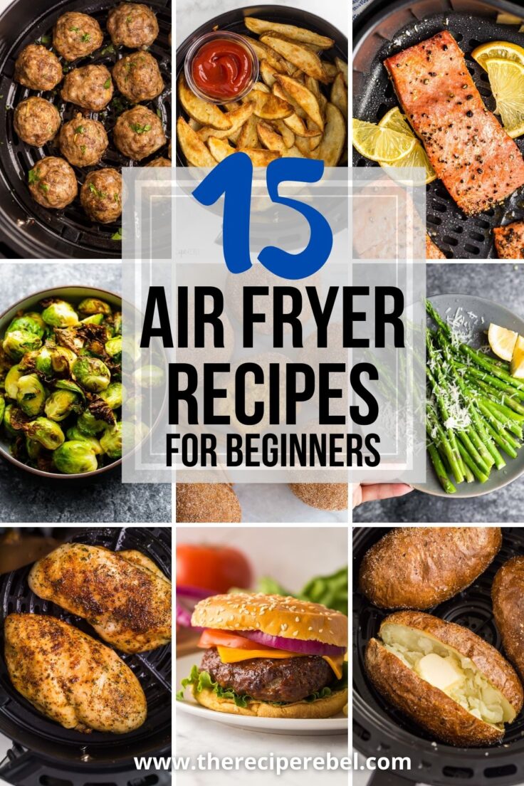 short air fryer recipes for beginners collage with nine images and title