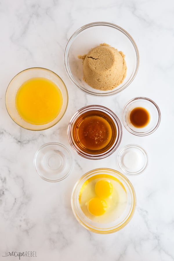 butter tart filling ingredients on white background