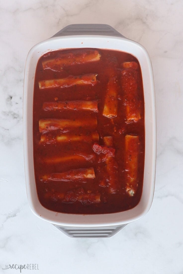 oven ready cannelloni with sauce on top