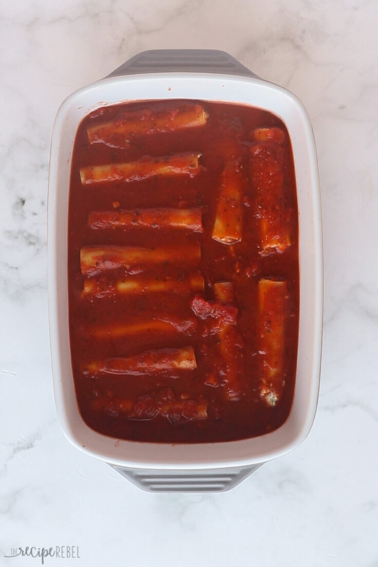 oven ready cannelloni with sauce on top