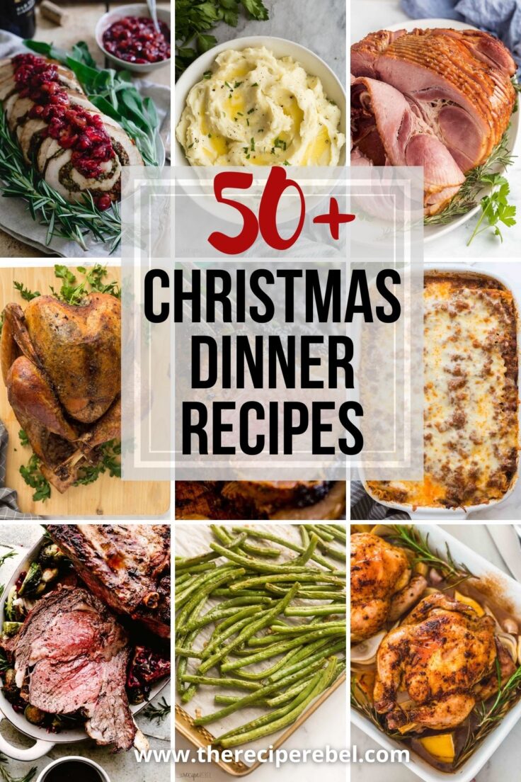 pinterest image for christmas dinner ideas with nine images and title