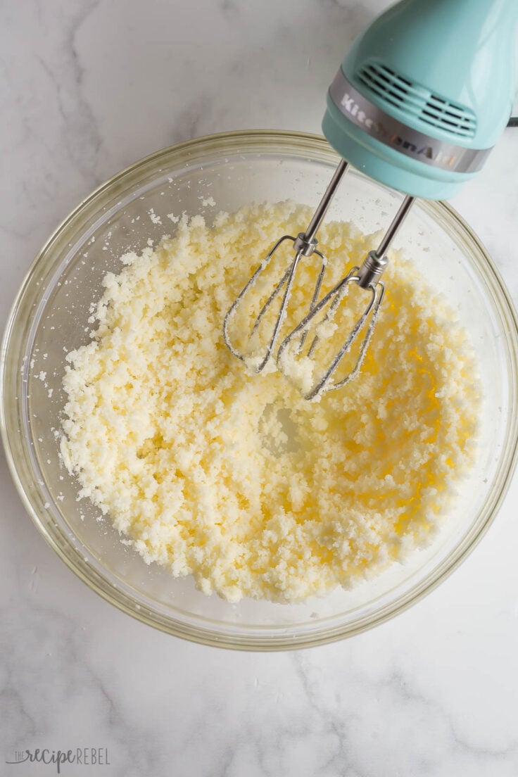 butter and sugar beaten together in a glass bowl