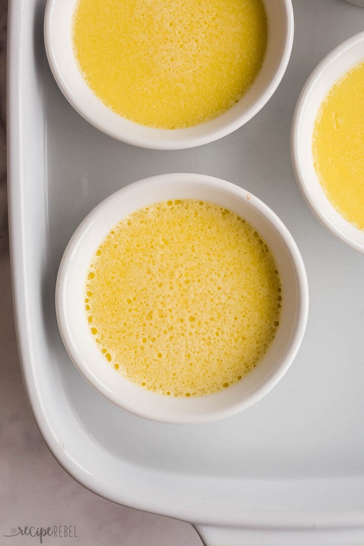 top view of a baked custard after cooking