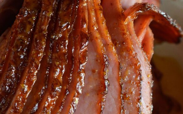 very close image of glazed spiral ham