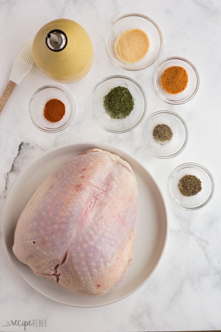 instant pot turkey breast ingredients on white background