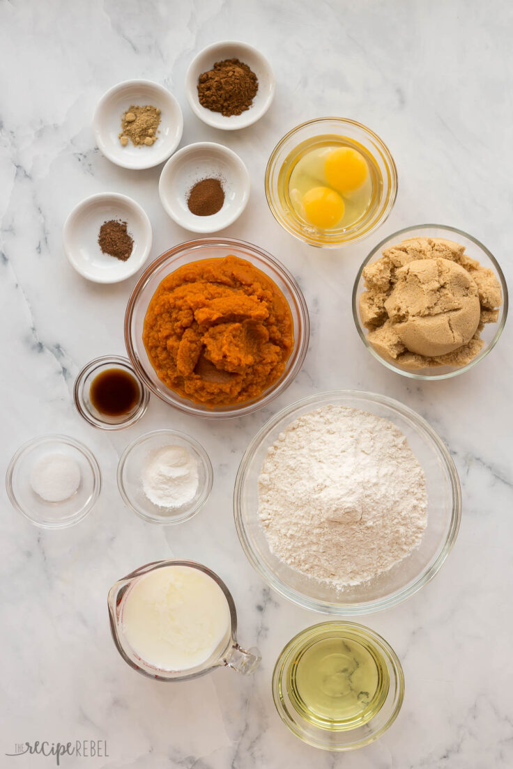 overhead image of ingredients for pumpkin muffins