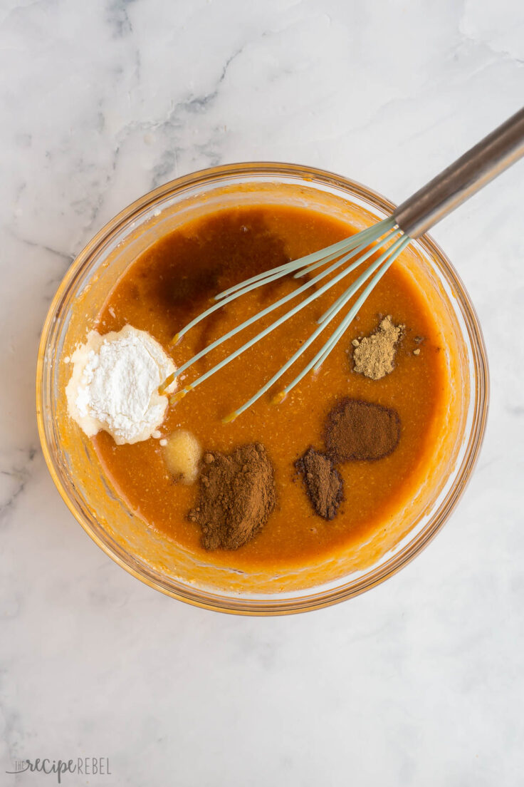 spices added to wet mixture for pumpkin muffins