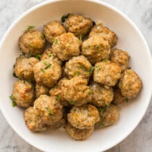 square image of turkey meatballs in bowl