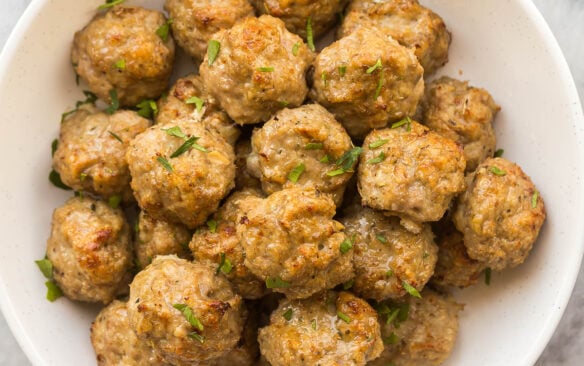 square image of turkey meatballs in bowl