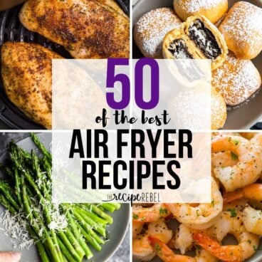 square collage image of best air fryer recipes with four images and title