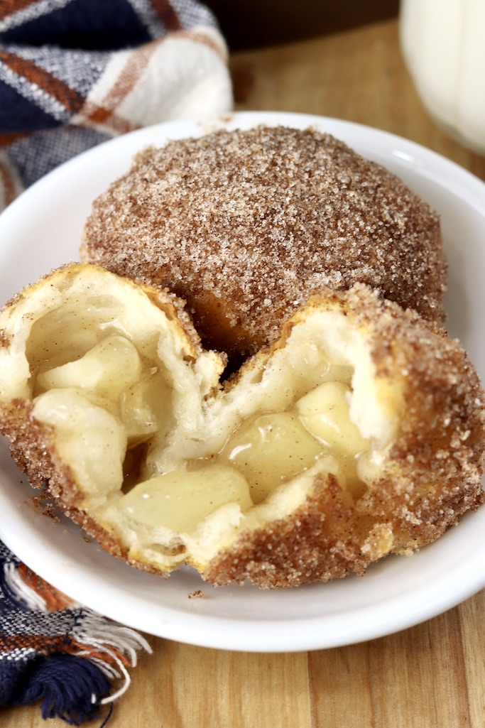 churro apple pie bomb broken in half to reveal filling