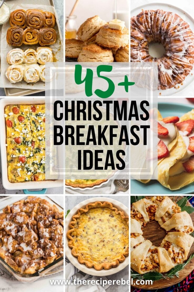 long collage for christmas breakfast recipes with nine images and title