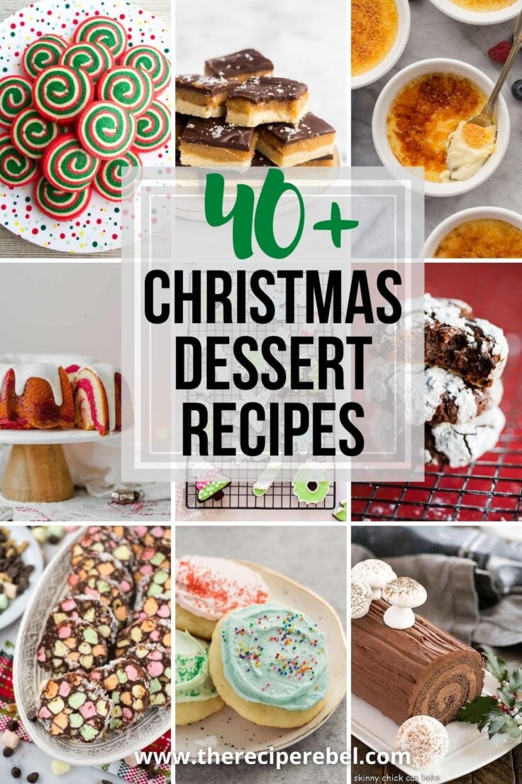 long collage image for christmas dessert recipes with nine images and title