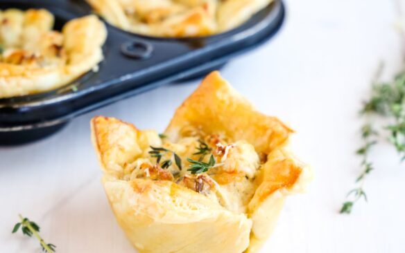 Close-up of a creamy parmesan mushroom cup