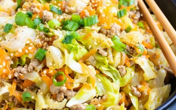 Ground turkey egg roll in a bowl.