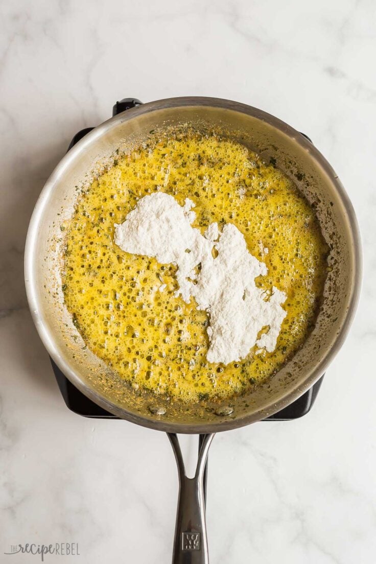 flour added to butter and spices in pan