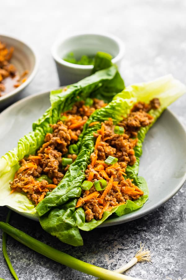 Ground turkey lettuce wraps on a plate.