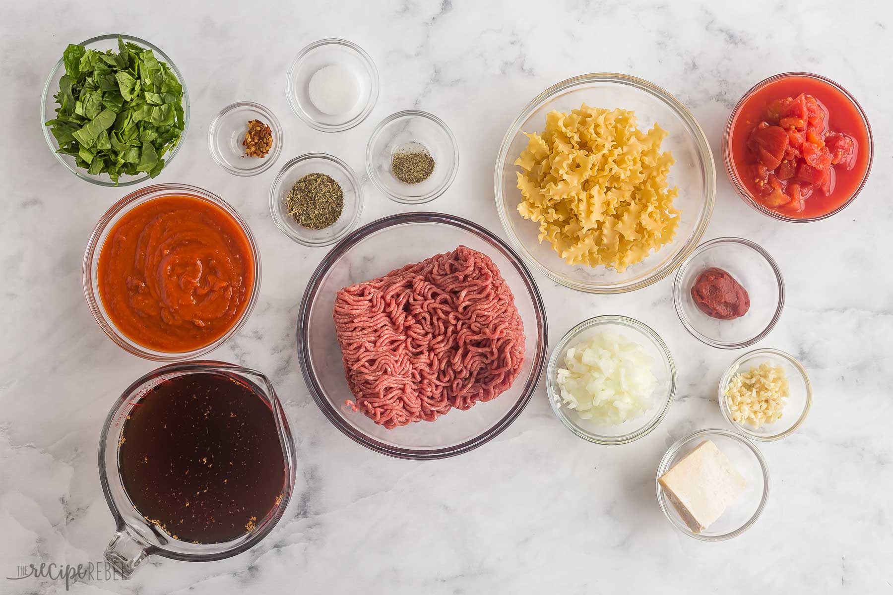 ingredients needed for lasagna soup on white background
