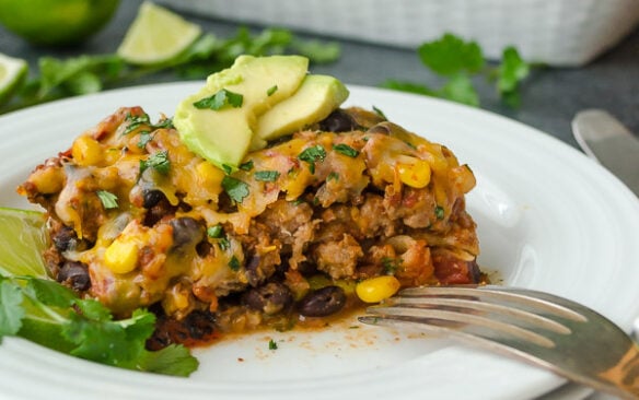 Turkey tortilla casserole on a plate.