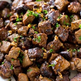 Close-up of garlic butter steak bites