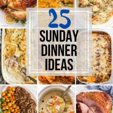 sunday dinner ideas collage with nine images and title