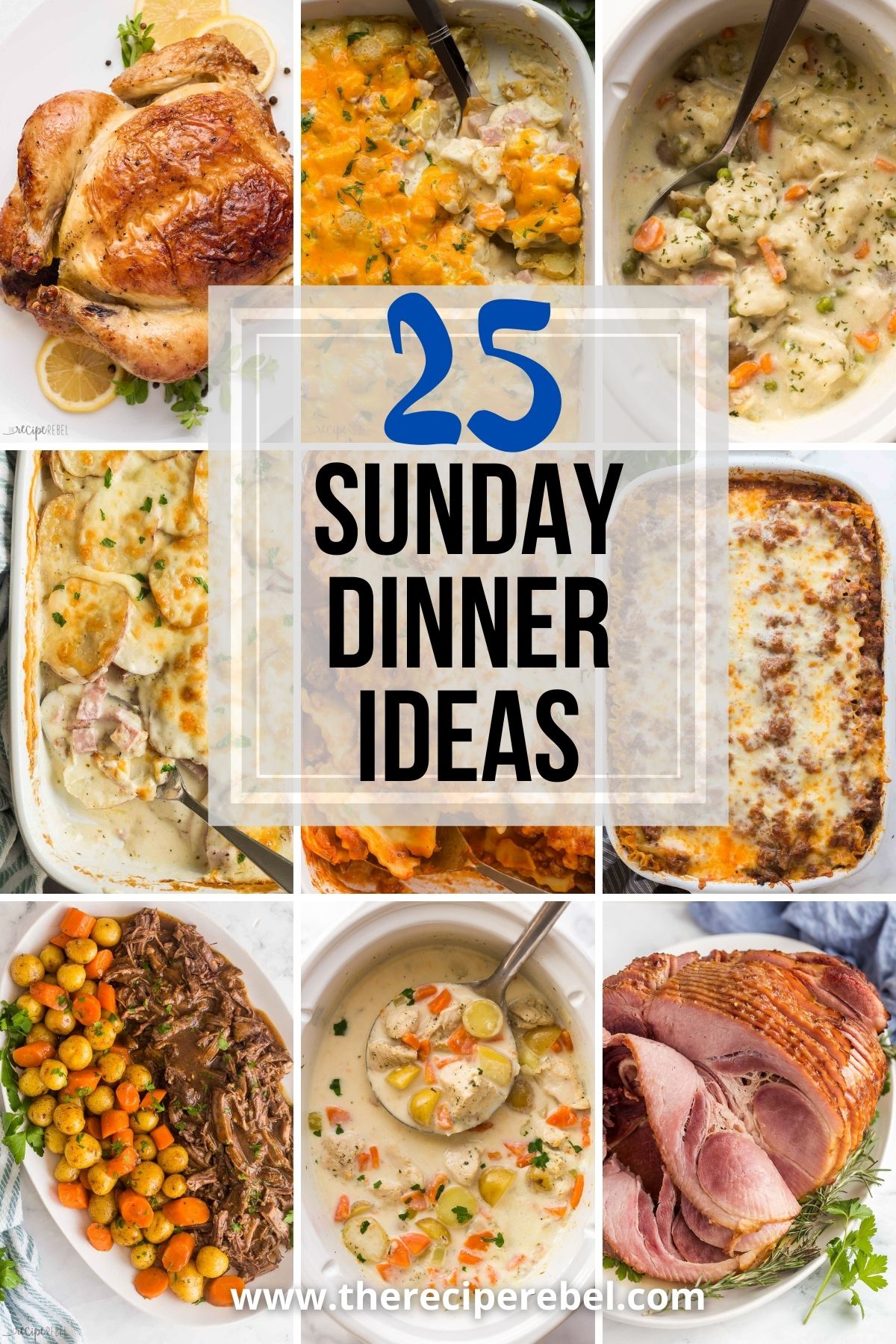 sunday dinner ideas collage with nine images and title