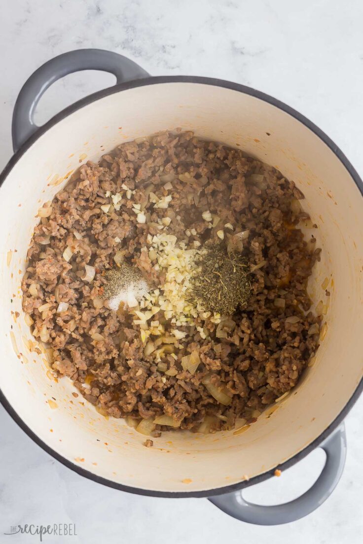 cooked italian sausage and onion with spices and seasonings added