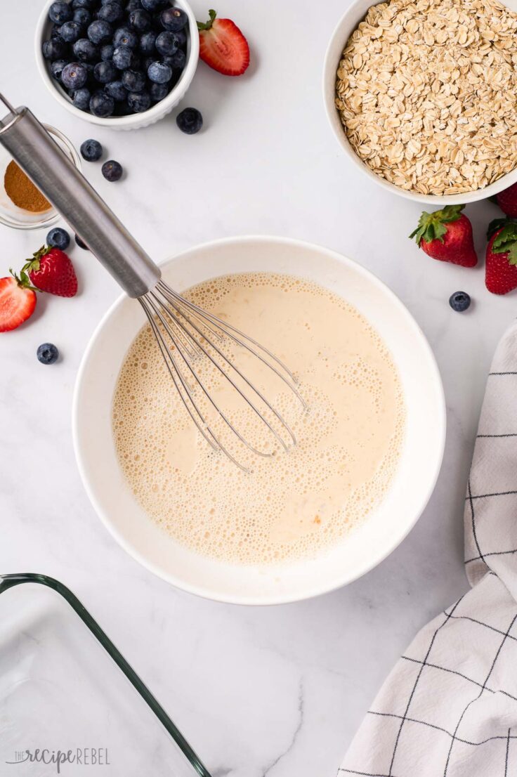 wet ingredients whisked together in bowl