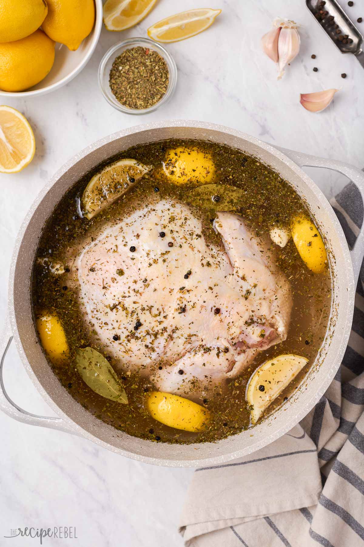 overhead image of chicken in brine