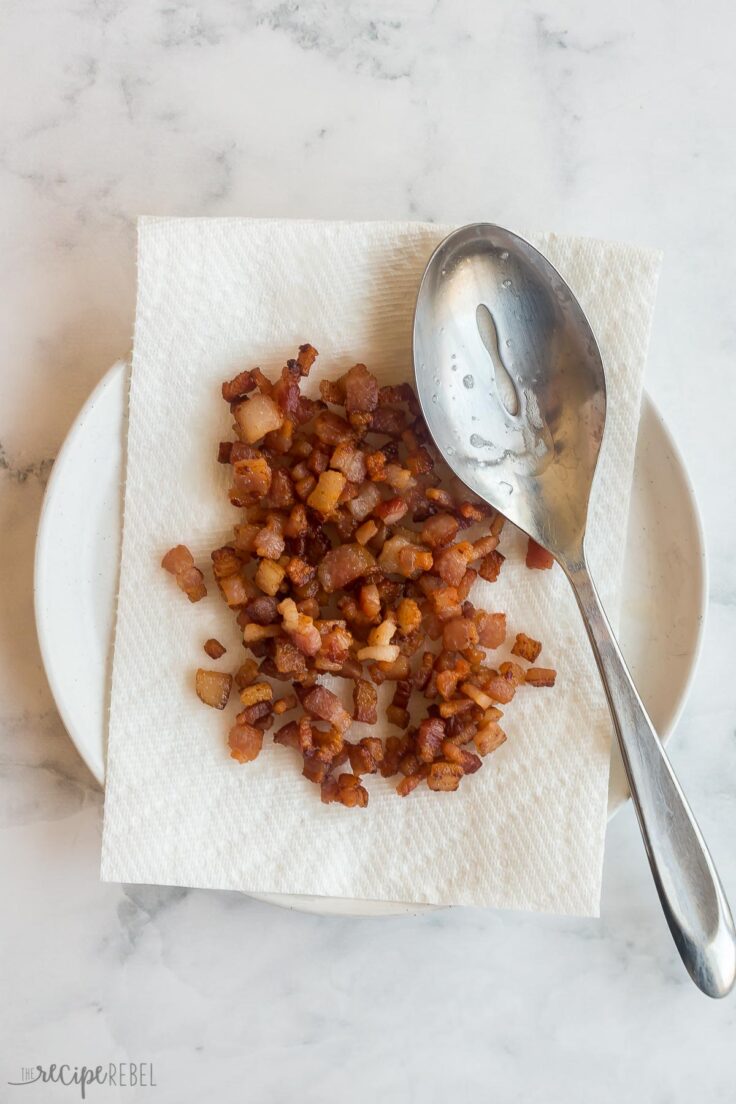 bacon removed from pan and draining on paper towel