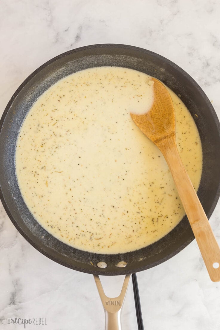 cream sauce base for chicken florentine in skillet