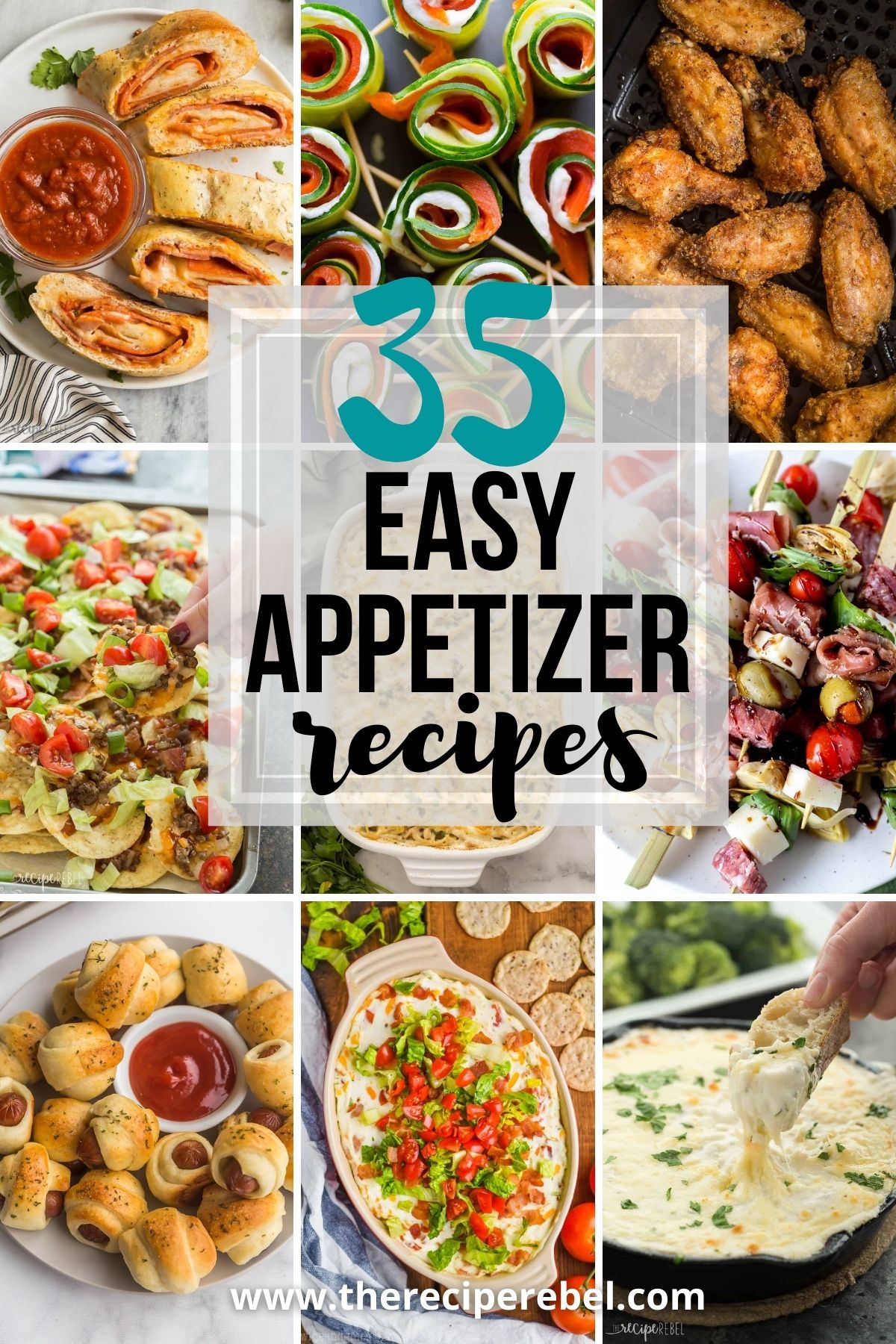 long collage for easy appetizer recipes with nine images and title