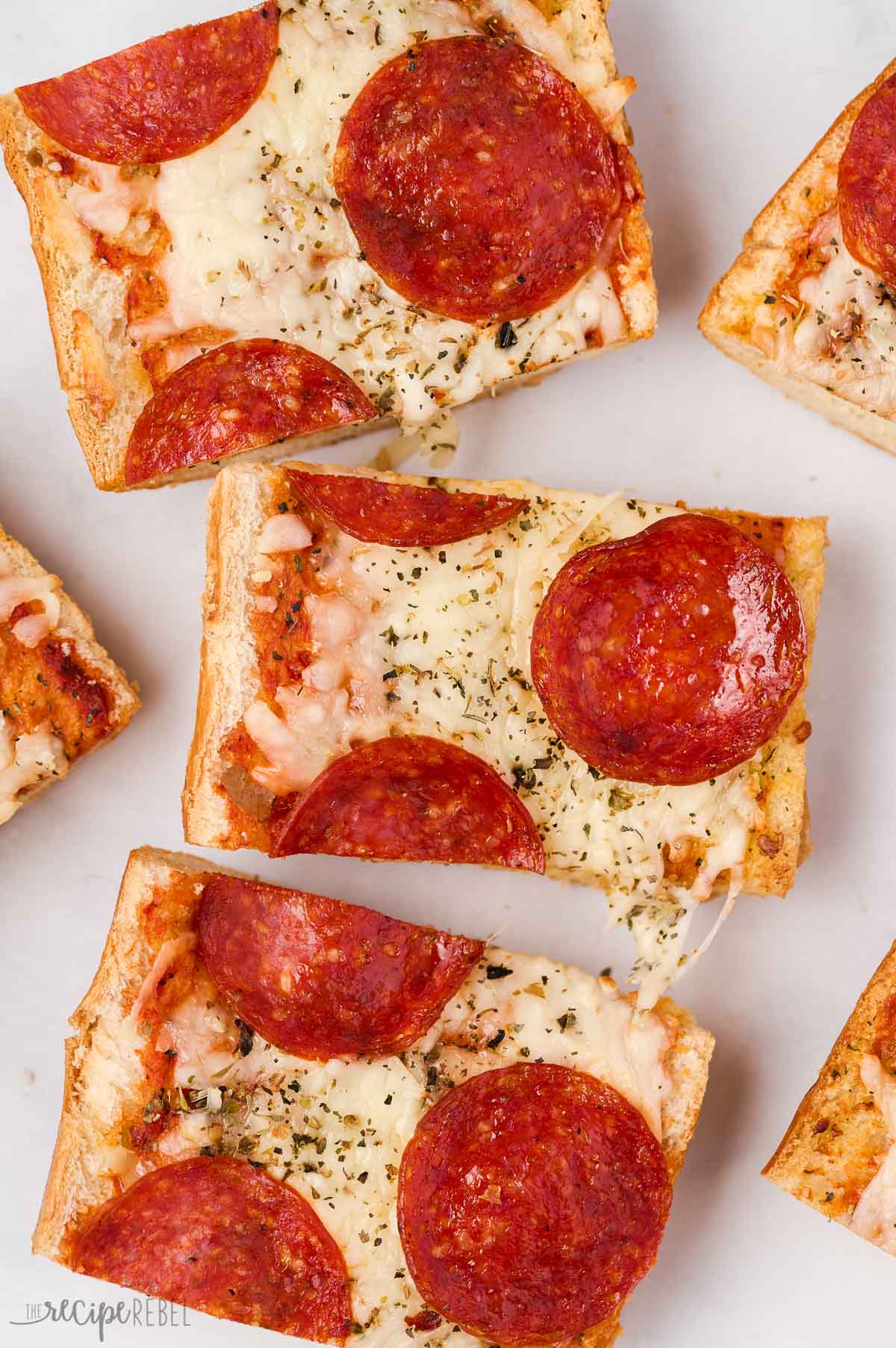 close up image of slices of french bread pizza